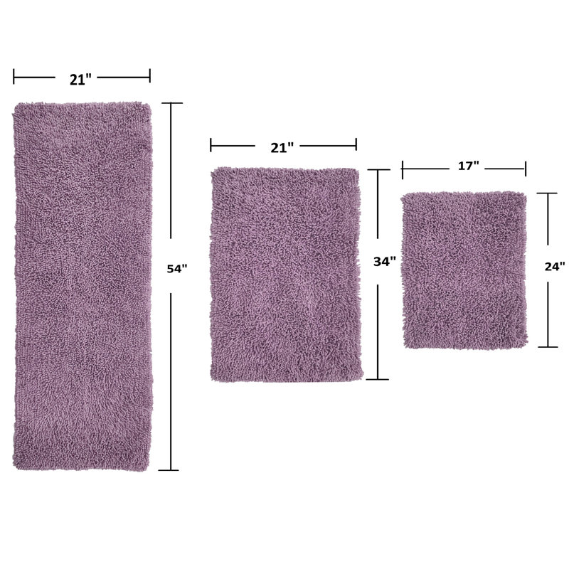 Hearon Rectangle 100% Cotton Non-Slip 3 piece Bath Rug Set, Purple