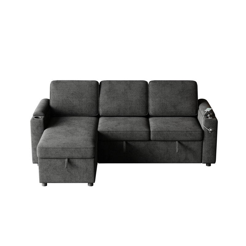 Canapé-lit convertible avec méridienne réversible Sylvanis, Mélange de polyester noir