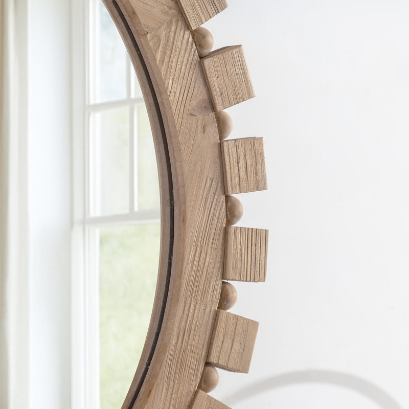 Miroir mural rond 28 po x 28 po en bois massif de style bohémien, 28 po x 28 po