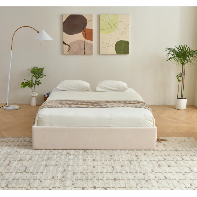 Lit plateforme avec rangement Aristedes, Double, Beige