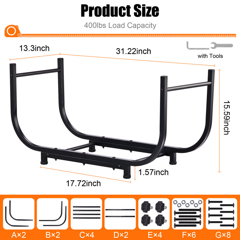 Iron Semi-Elliptical Firewood Rack, Black