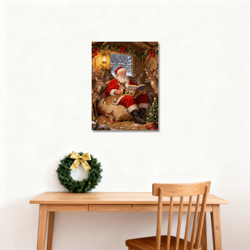 Père Noël lisant sur toile, art mural, H 30 po x l 20 po
