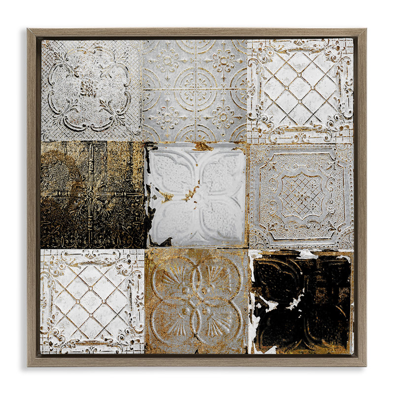 Collage de tuiles de plafond antique, Cadre flottant orme Montalcino, H 25 po x l 25 po