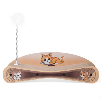 21 Reversible Cardboard Cat And Calm Spot For Indoor Cats, With Spring- Teaser Catnip, Brown, 25.49"l X 8.28"w 8.02"h, 110lbs Relaxing