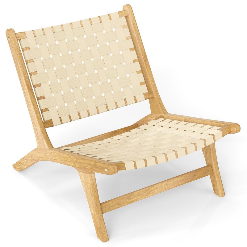Teak Wood Patio Chair w/Webbing Seat & Backrest Mid-century Accent Chair