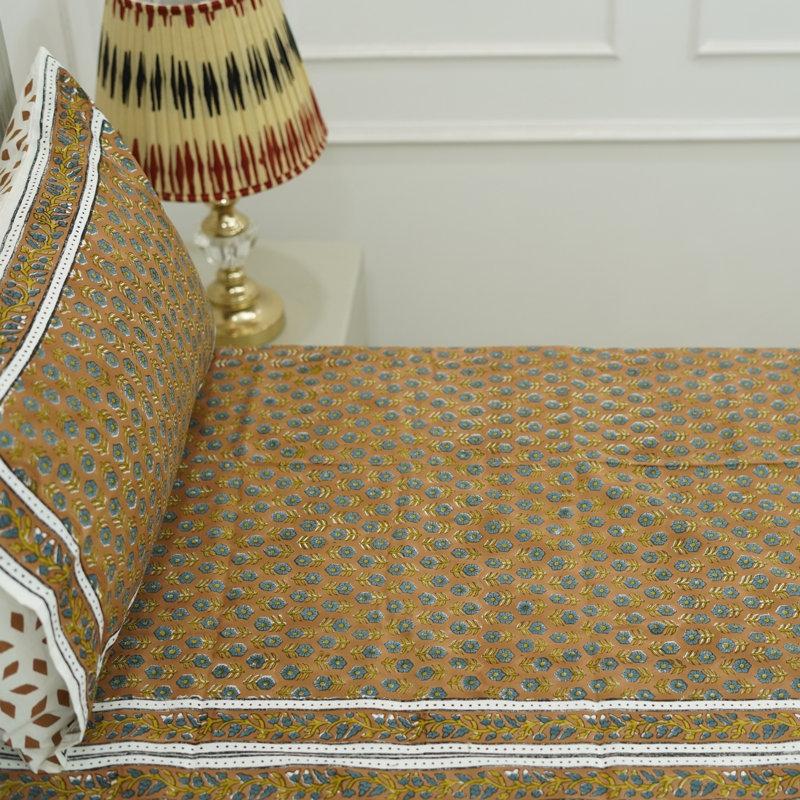 Ensemble de draps en coton Fab divine - Drap fait à la main avec housses de coussin assorties - literie de qualité supérieure, Tulsi Buti,