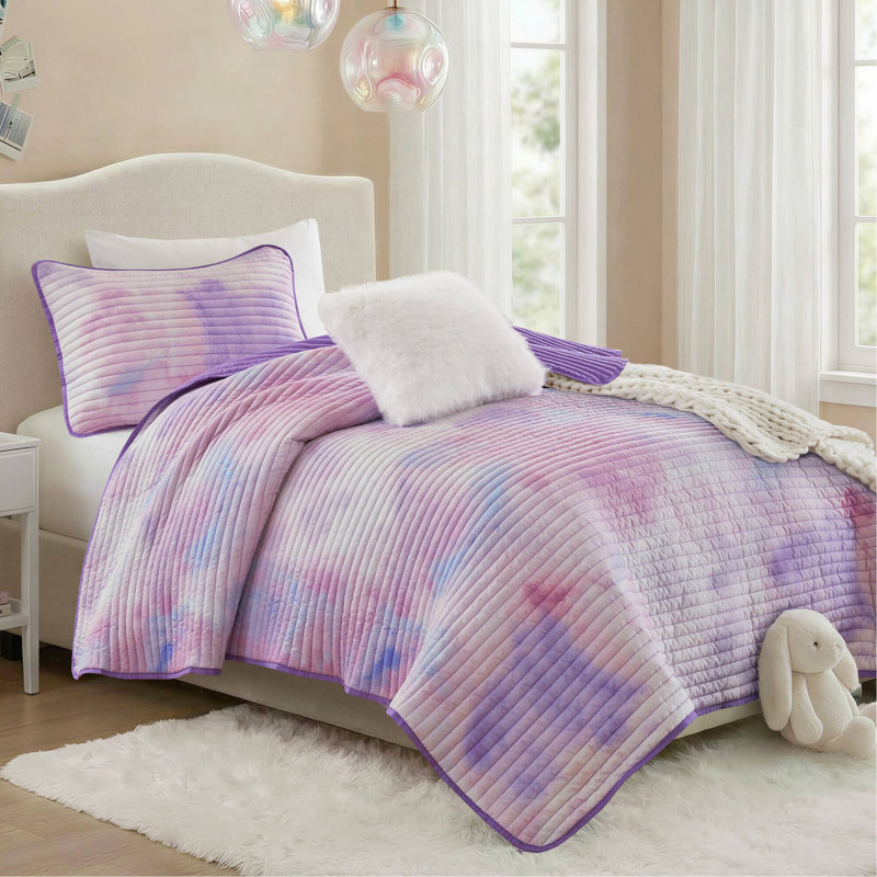 Ensemble de courtepointe 3 pièces 3 pièces, Twin Quilt + 2 Additional Pieces, Purple