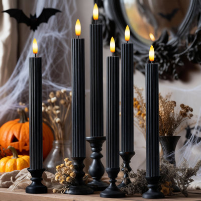 Fluted Ribbed Grooved LED Flameless Taper Candles, Remote, On/Off Button, Battery Operated, 12 Pack