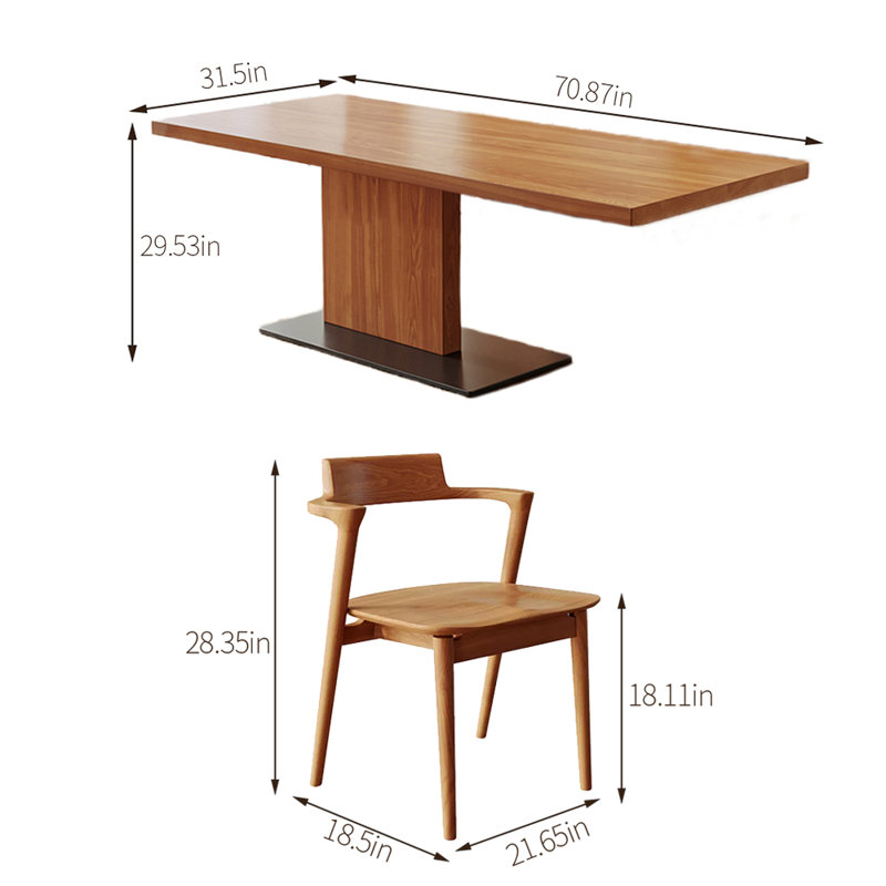 Solid wood ash dining table set, 29.53"H x 70.87"L x 31.5"W