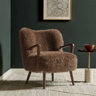 Zerra Faux Shearling Accent Armchair In Brown