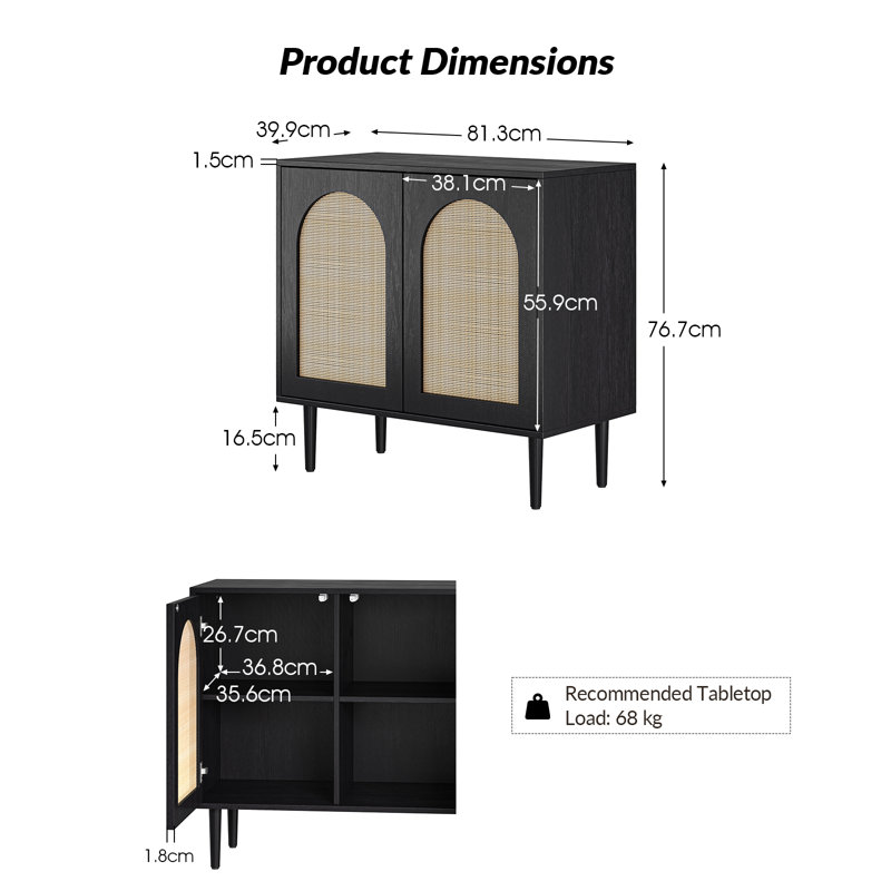 2 - Door Rectangle Accent Cabinet, Black