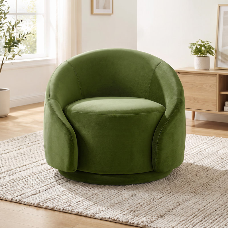 Fauteuil demi-tonneau pivotant de 34,25 po Gabbanelli, Velours vert olive