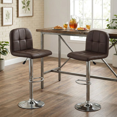 Set Of 2 360° Smooth Swivel Bar Stools, Ergonomic Design With Comfortable Built-In Wide Footrests & Sturdy Powder-Coated Rust-Resistant Metal Base