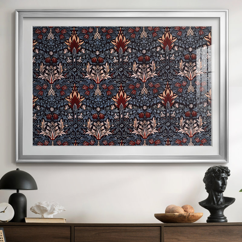 Tête de serpent (textile en coton imprimé) - William Morris - reproduction encadrée avec passe-partout et verre - 1876