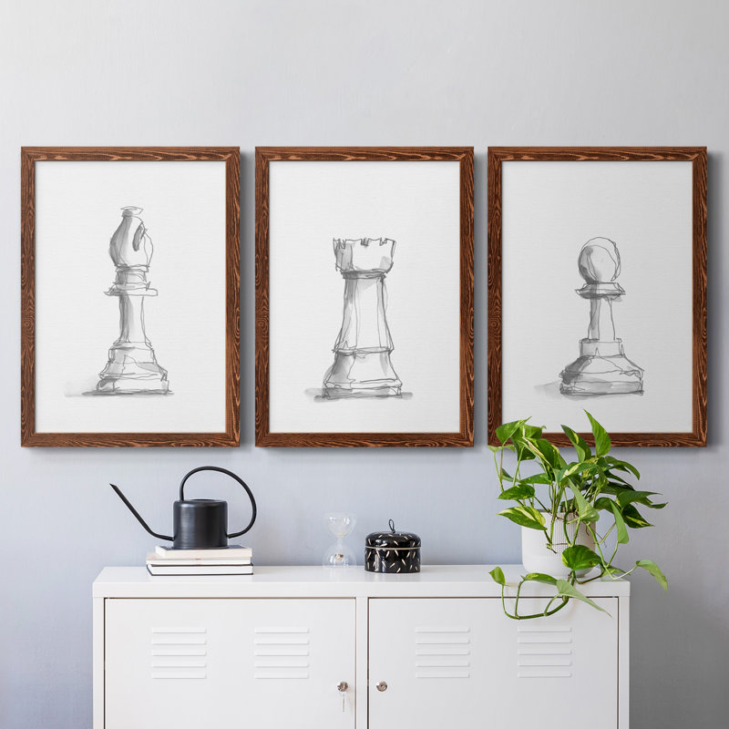 «Chess Room Study IV», toile encadrée de qualité supérieure - prête à être accrochée, Érable