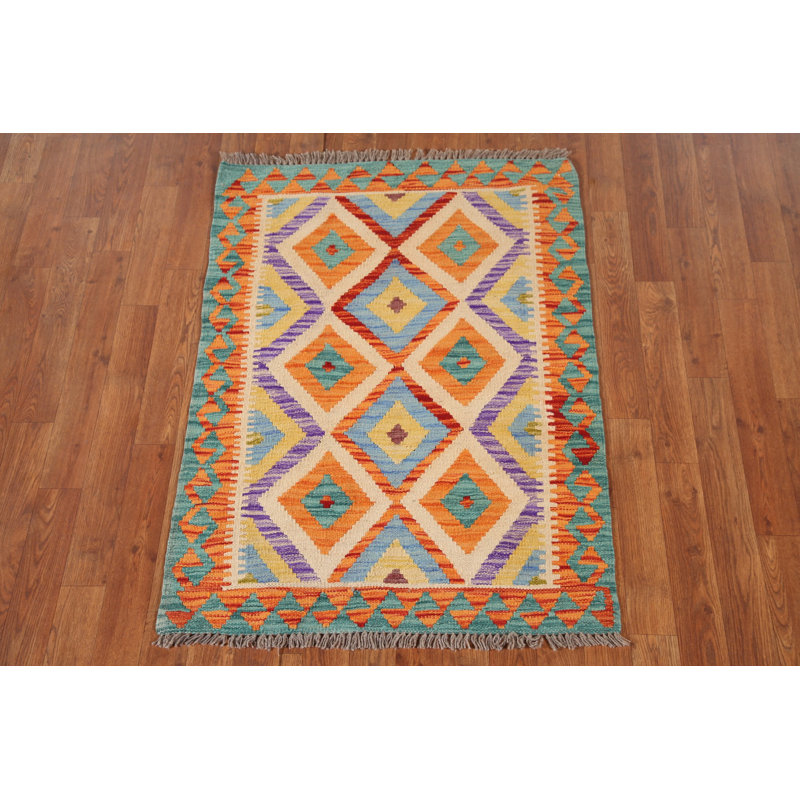 Geometric Kilim Reversible Wool Rug 3x4
