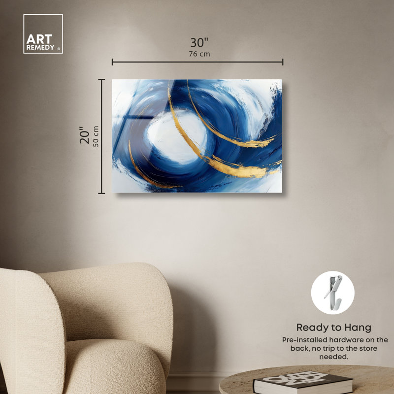 «Azure Azure», art mural bleu et doré par Art Remedy, prêt à accrocher, 30 x 20, H 20 po x l 30 po