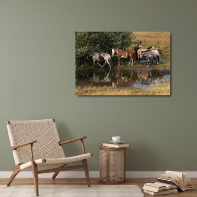 Gracie Oaks Bush, Marie Gallery Wrapped Canvas Art Titled: USA, Montana Horses tended by cowgirl US27 BJY0033