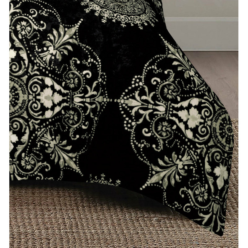Saxon Damask Duvet Cover Set with Pillowcases, Black, Super King - 2 Standard Pillowcases