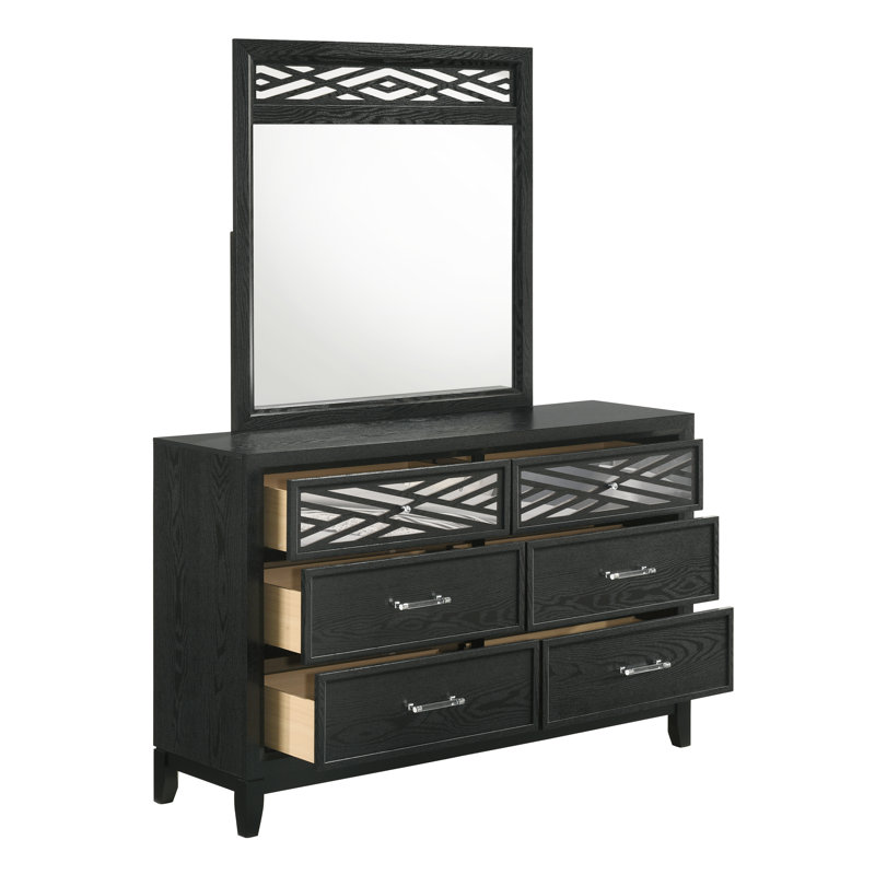 Commode double 6 tiroirs en bois massif avec miroir Andrien