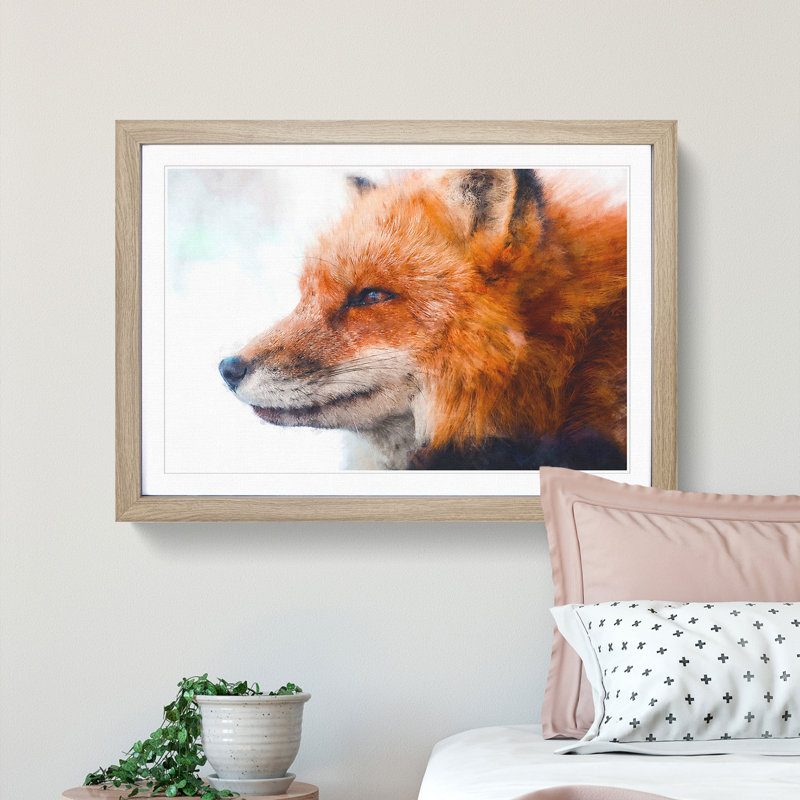 Profile of a Red Fox - Framed Print, 24cm H x 33cm W x 2cm D, Oak Framed