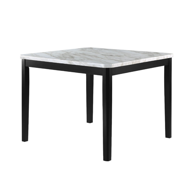 Pazy Counter Height Table, 48 Inch White Faux Marble Top, Black Legs