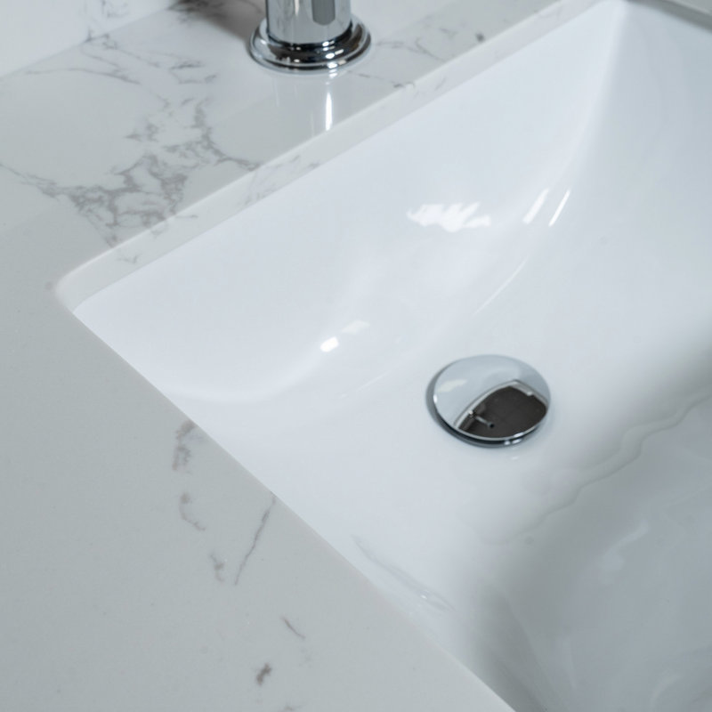 Plateau de meuble-lavabo avec lavabo encastré en céramique et trou de robinet simple