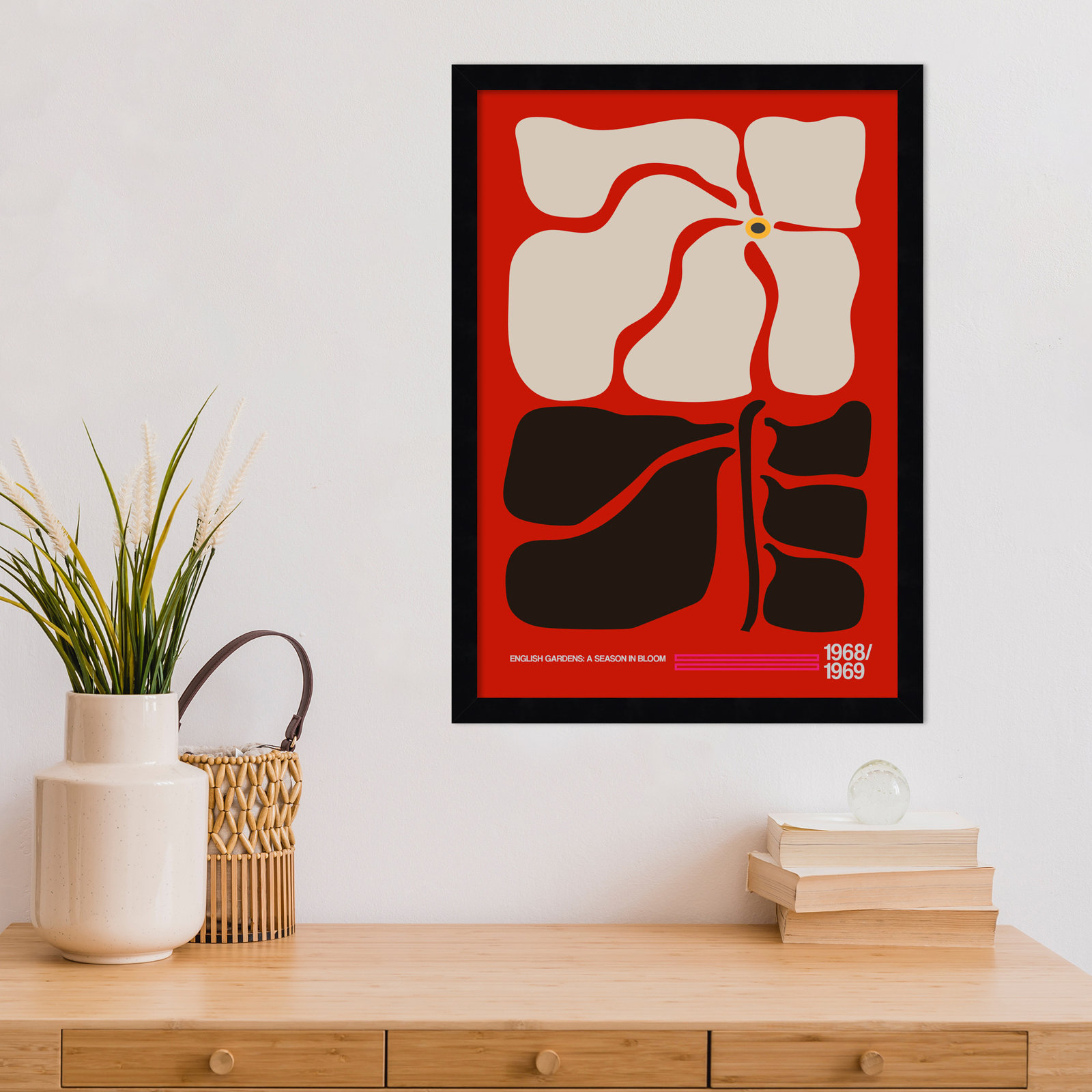 English Gardens Red by Frances Collett, Black, 21" H x 15" W x 1" D