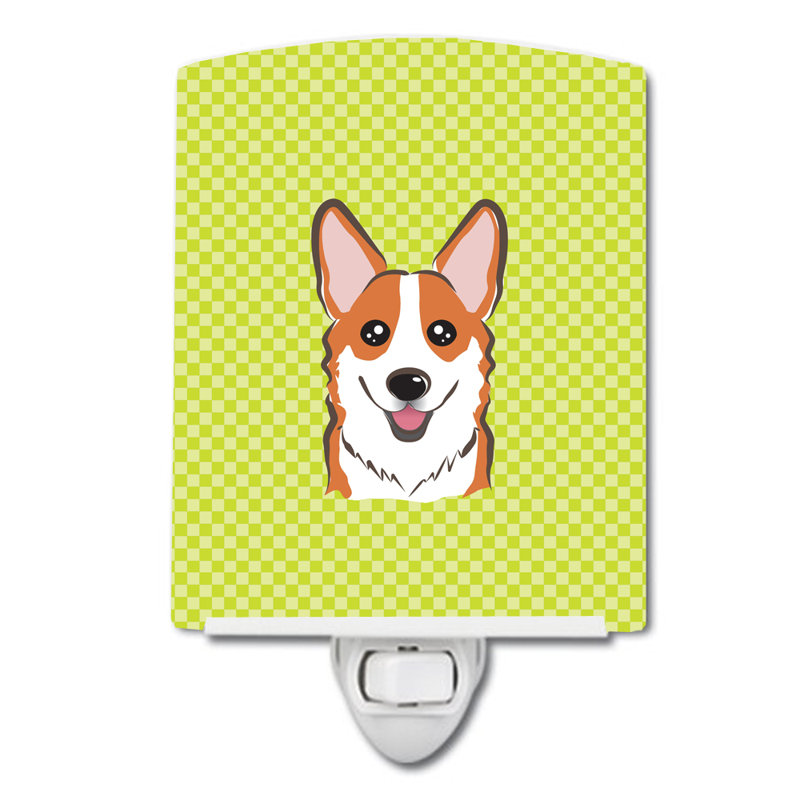 Checkerboard Wirehaired Dachshund Ceramic Night Light, Lime Green, Brown Corgi