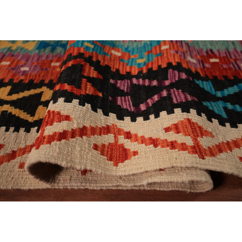 Tapis oriental réversible en laine Kilim 8 x 10