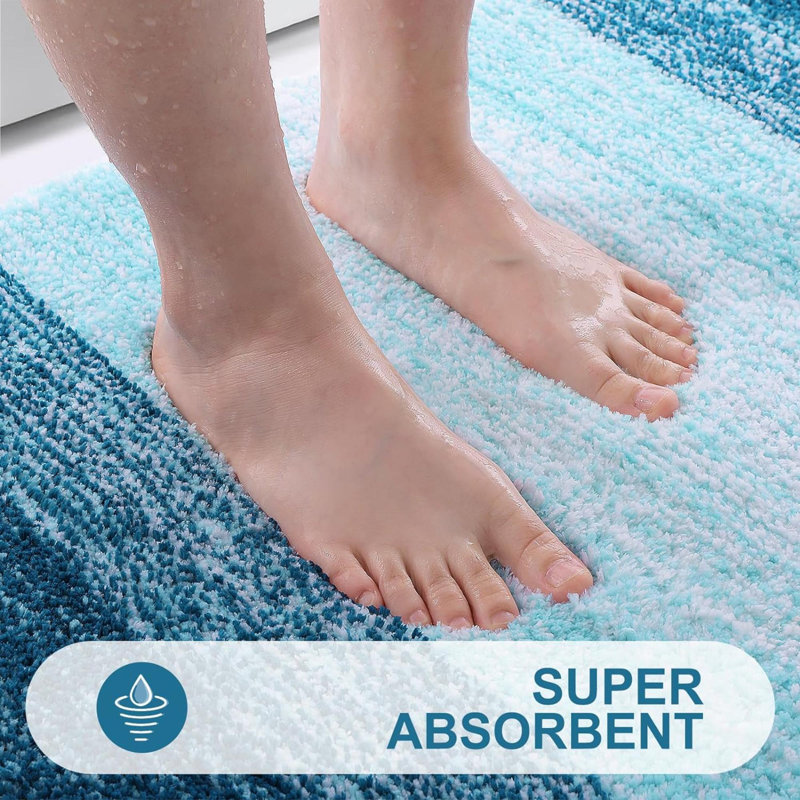Rosley Microfiber / Microsuede Non-Slip Bath Rug, Blue