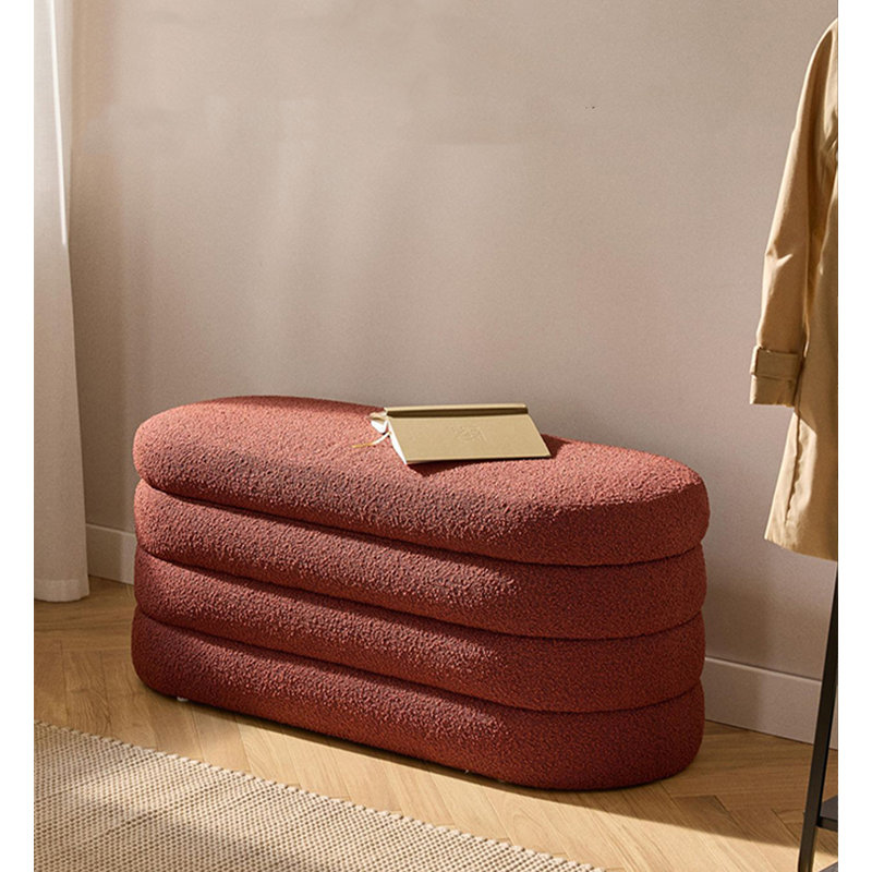 Tabouret de rangement ovale en laine d'agneau, Rouge