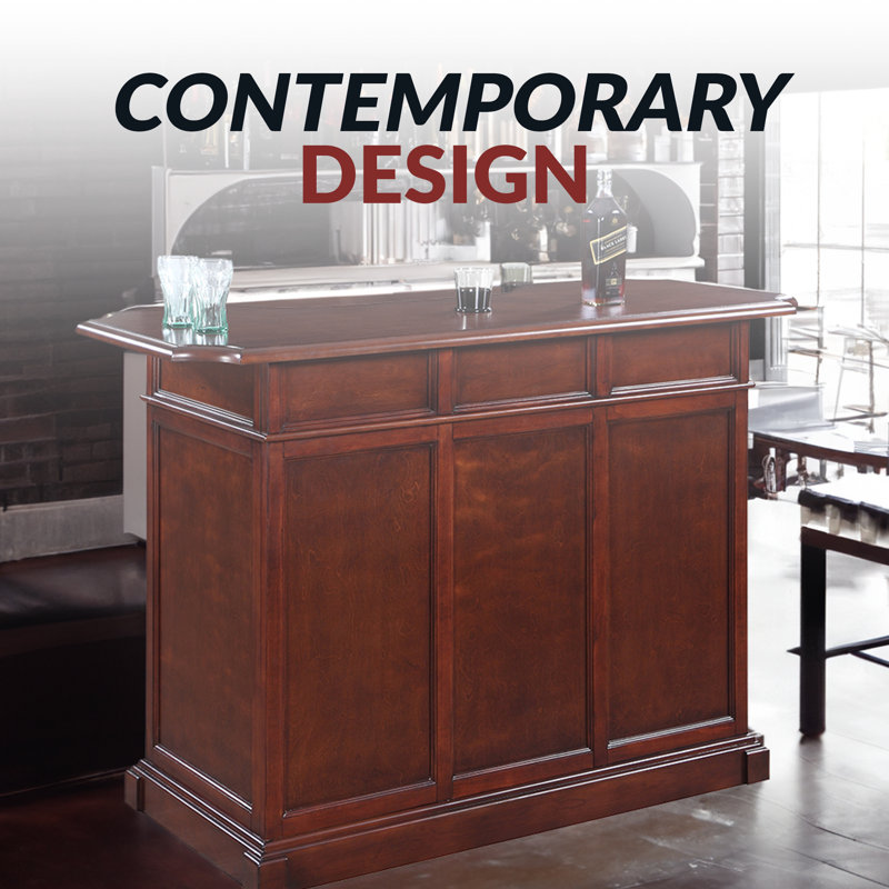 Bar domestique en bois franc avec rangement Hathaway Ridgeline 60 po - Finition acajou