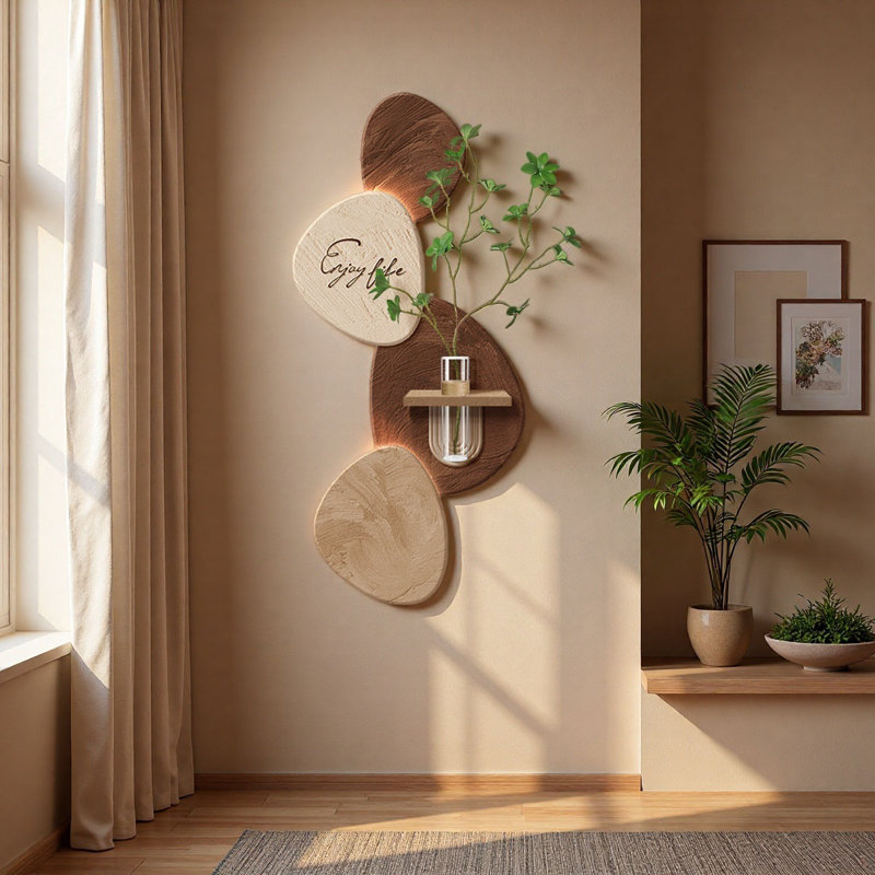 Art mural Mid-Century moderne en grès avec verdure hydroponique - décor de vestibule, H 59,06 po x l 27,17 po x P 0,98 po