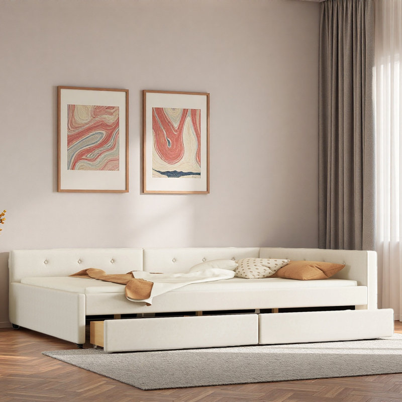 Lit plateforme tapissier moderne avec USB et 2 tiroirs, Lit double