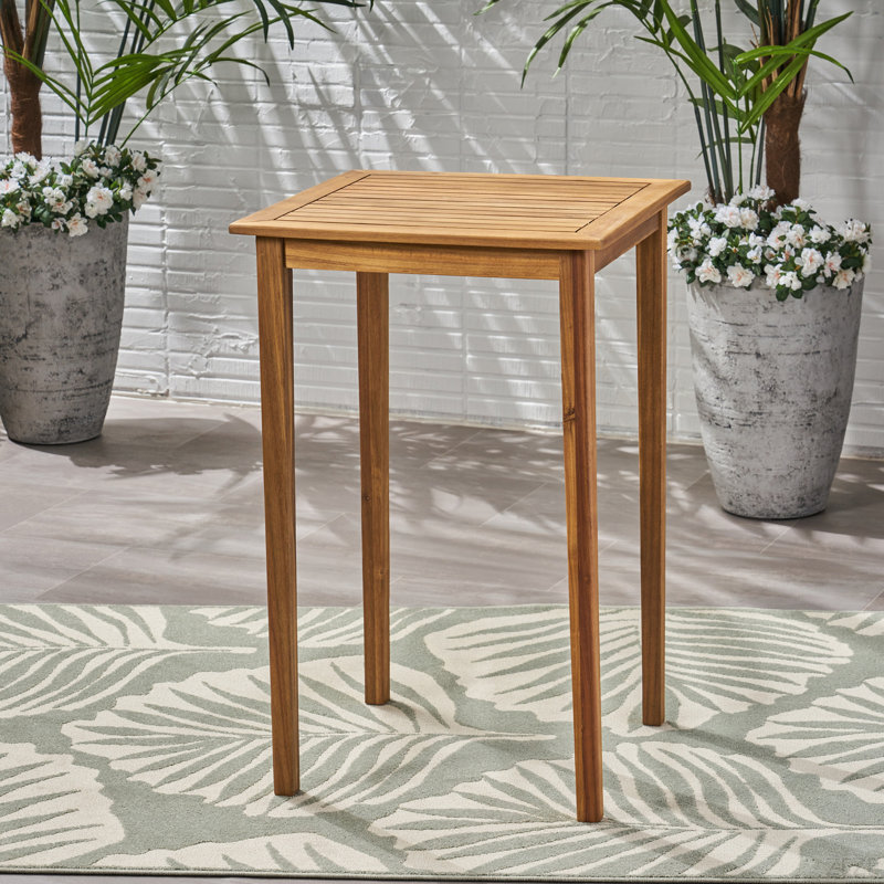 Table de bar d'extérieur carrée en bois d'acacia minimaliste, Brun