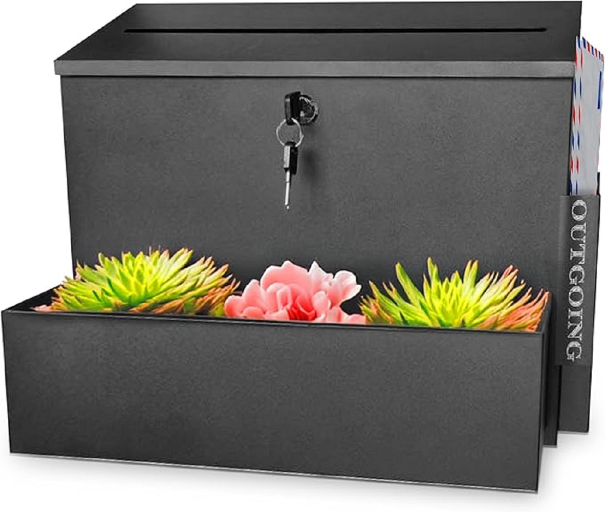 RIZPET Wall Mount Mailbox, Locking Mailbox, Decor Shelf & Outgoing Mail ...