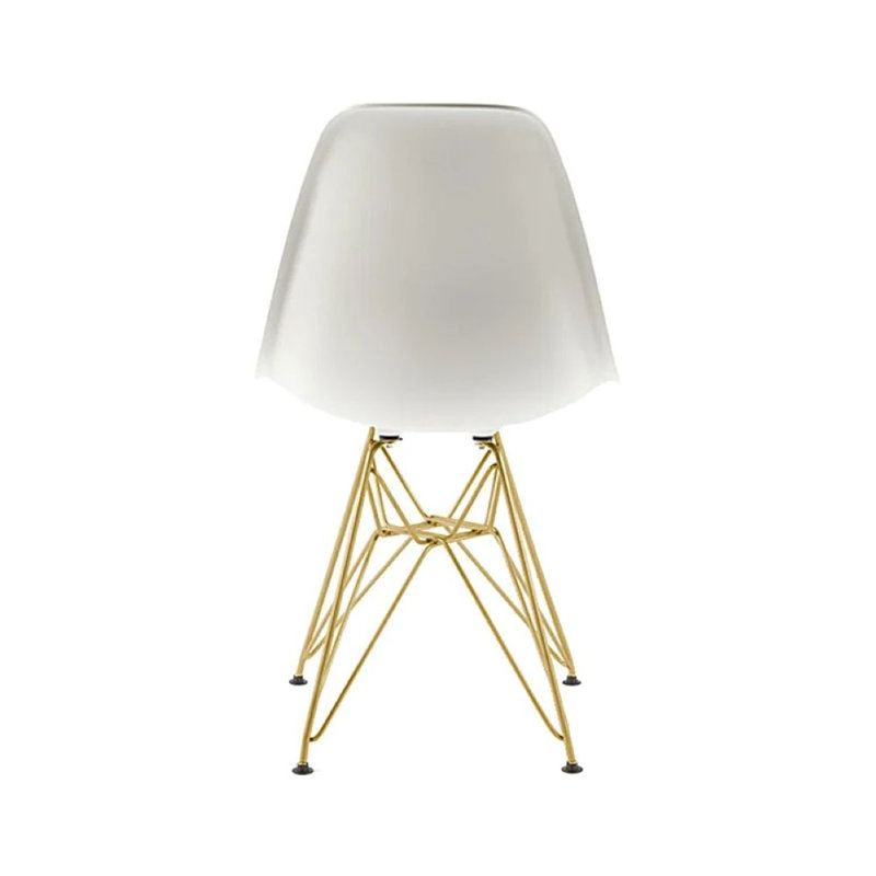 Chaise blanche moulée avec base Eiffel en métal doré, Blanc