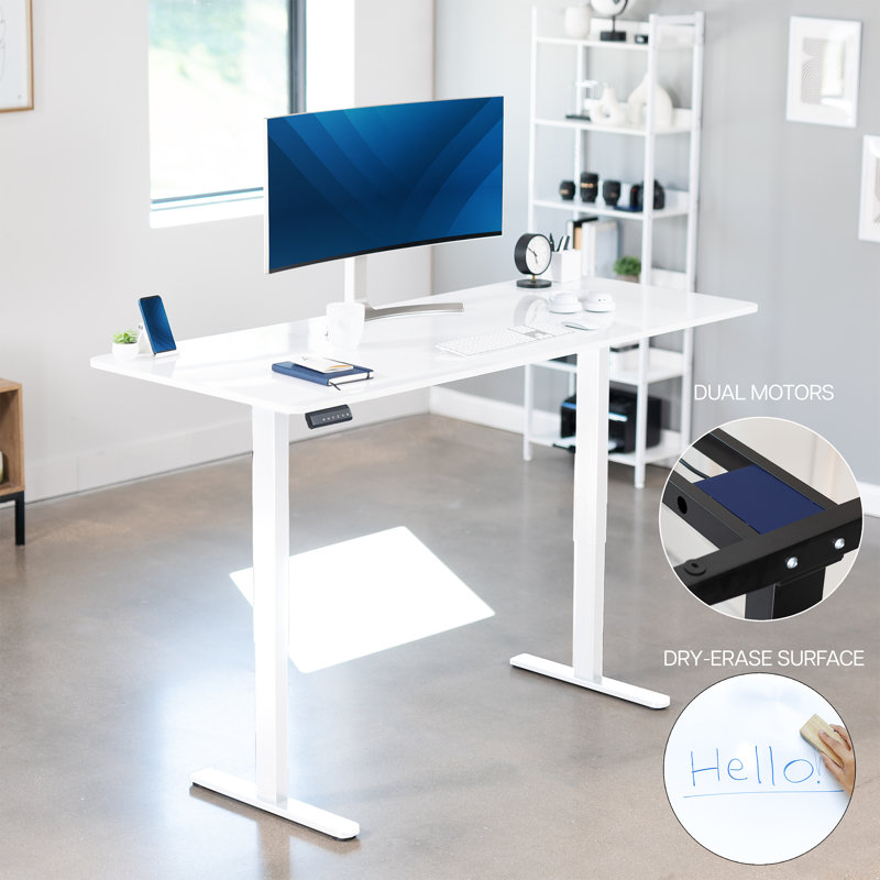 Vivo Electric Dual Motor Standing Desk, White Dry Erase, 70.9" W, White