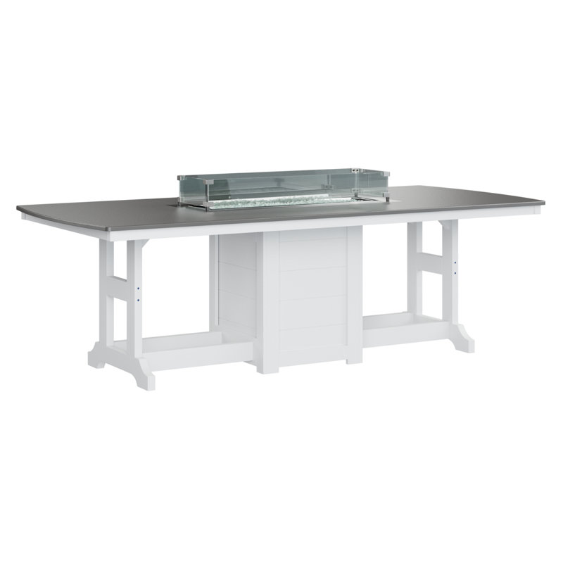 Table de bar avec foyer 96 po Calabria, Acier inoxydable martelé, H 39,5 po x l 44 po x P 96 po