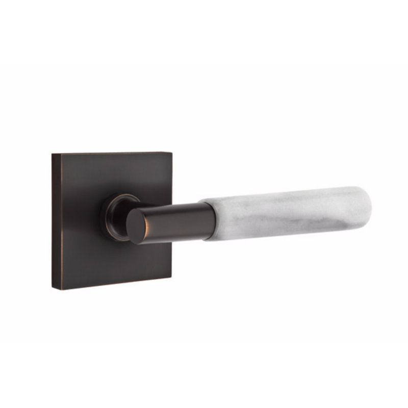 Ensemble de faux leviers Emtek Select, rosette carrée, tige en T et poignée en marbre blanc, Bronze huilé / marbre blanc