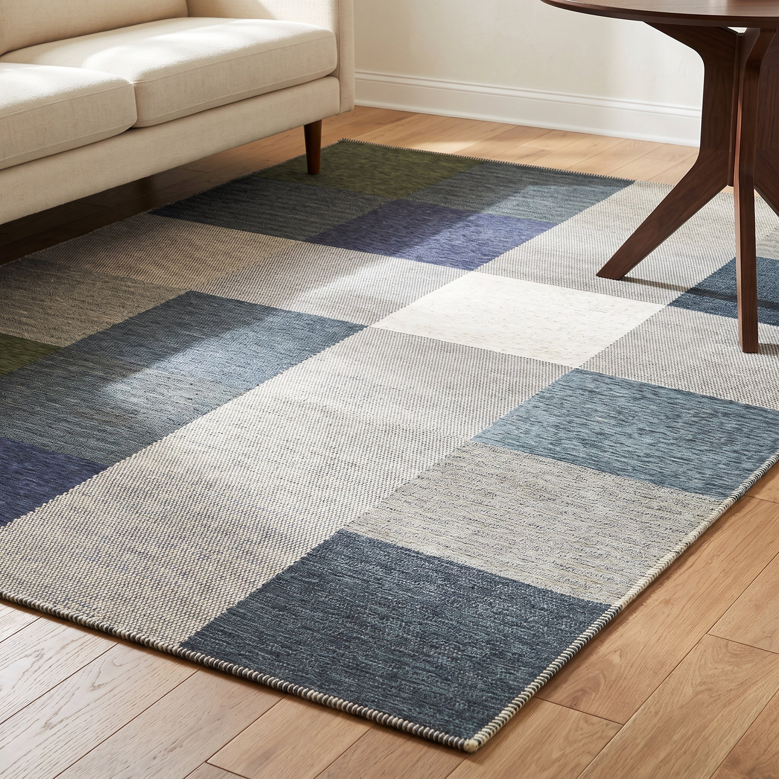 Clements Blue Gray Green Geometric Rug, Rectangle 5'3" x 7'