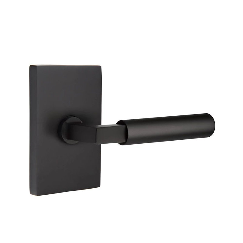 Mortaise intérieure Emtek Select Passage avec rosette rectangulaire moderne et L-Sq. Tige, levier lisse, Oui, Dos plat