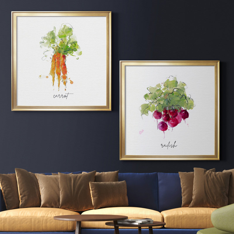 " Sketch Kitchen Carrot " 2 - Pieces, Gold Framed Canvas, No Mat, 18.5" H x 18.5" W x 1" D