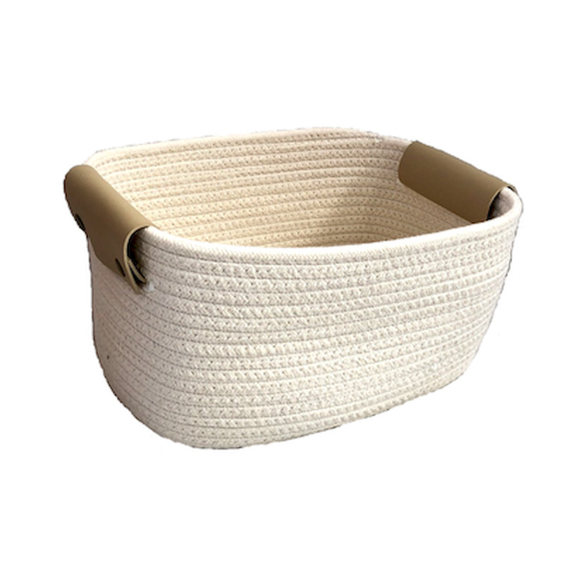 Fabric Laundry Hamper with Handles, White/Tan