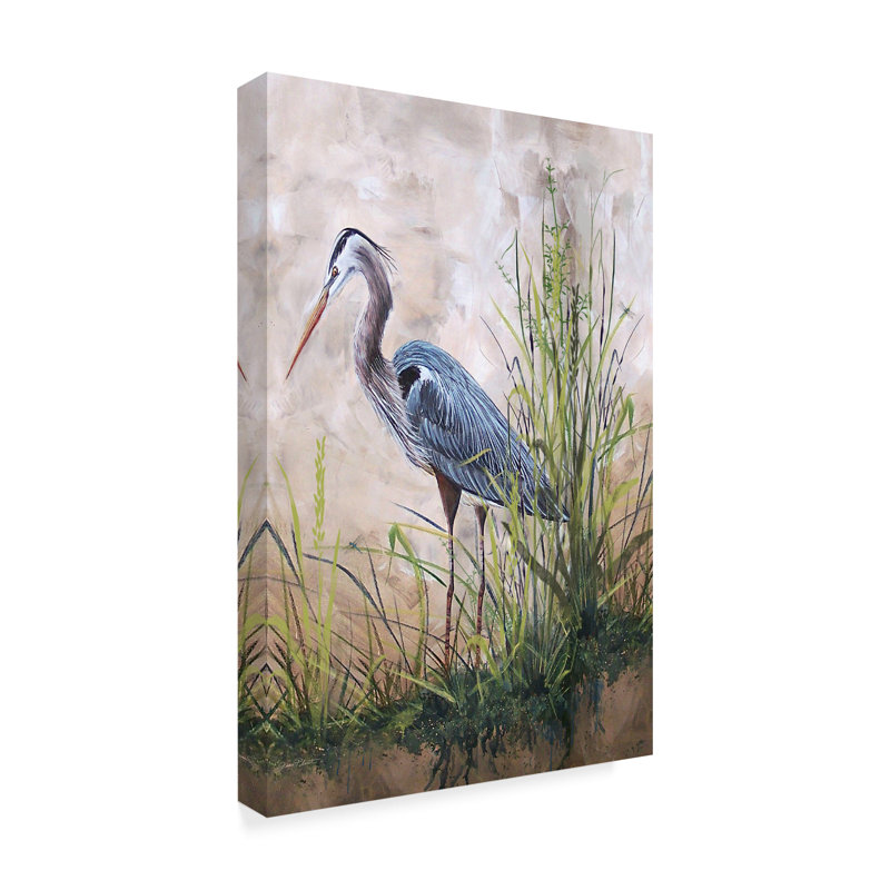 «In the Reeds Blue Heron ny Jean Plout», reproduction d'impression sur toile, H 32 po x l 22 po x P 2 po
