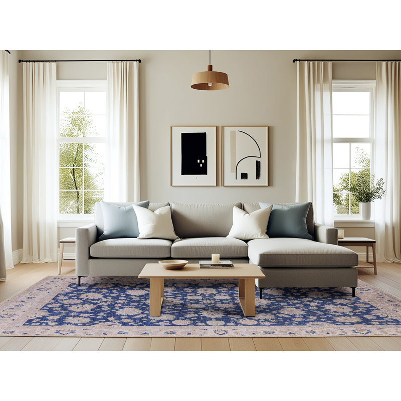 Tapis oriental beige / bleu Lucida, Rectangle 6 pi x 9 pi