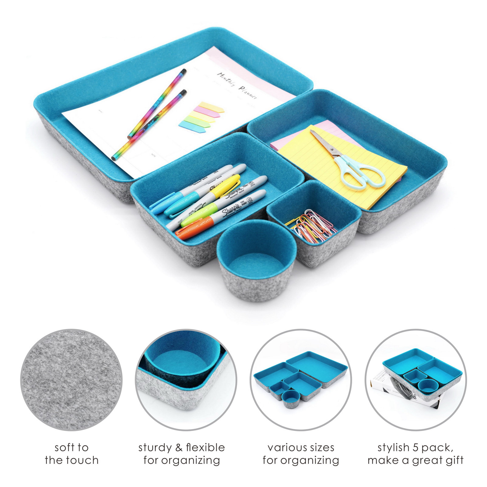 Office Drawer Organizer, Turquoise