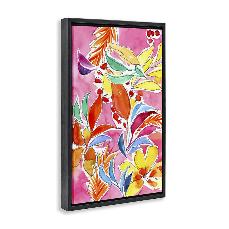 «Whimsical Leaves On» par Victoria Barnes, H 31 po x l 21 po, Cadre flottant noir de jais