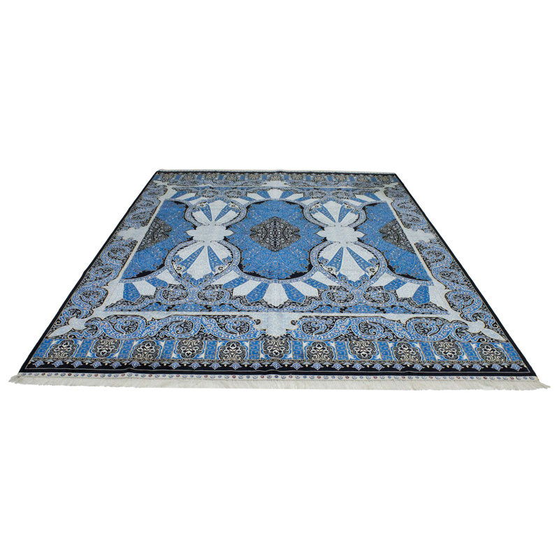 Tapis turc noir et bleu 9 x 13